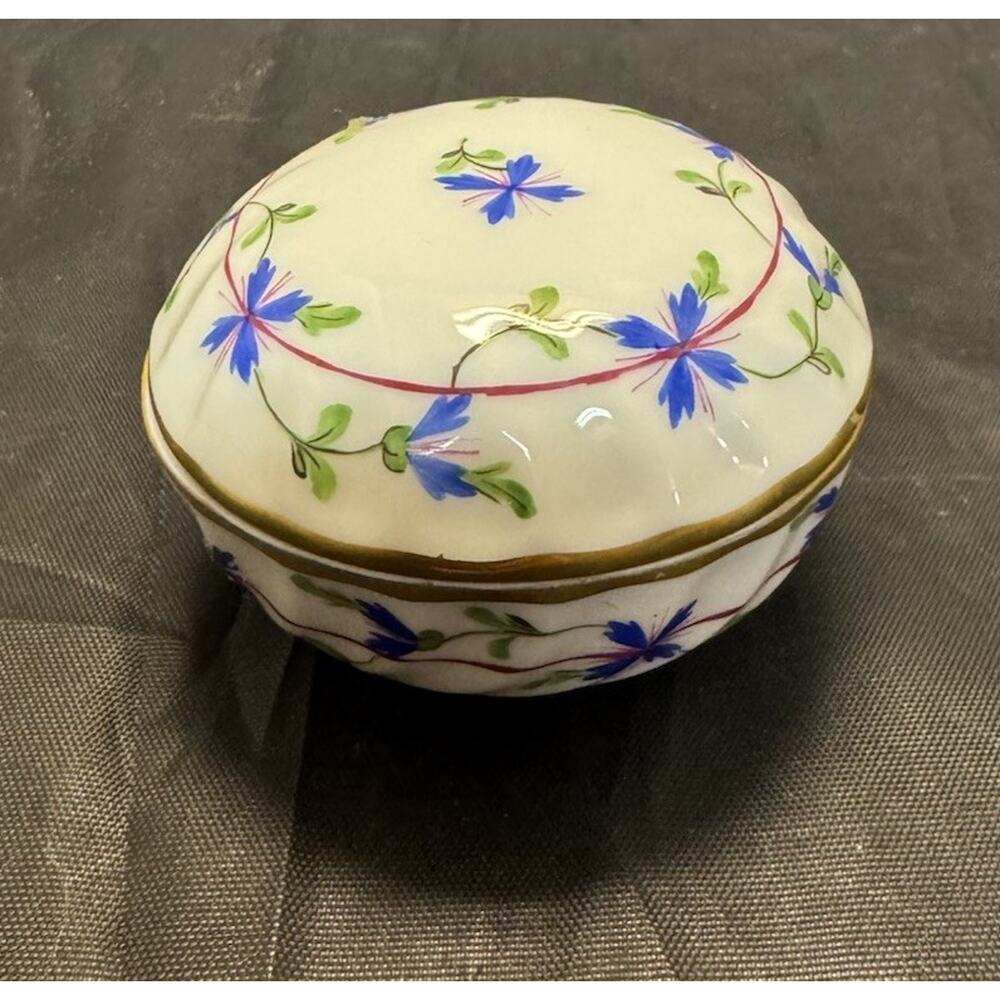 Vintage Herend Hungary Blue Garland PBG 6037 Round Porcelain Ring Trinket Box